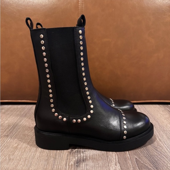 SAINT + SOFIA Black Leather Silver Studded Chelsea Boots Size 38 (US 7) LIKE NEW - Picture 9 of 14